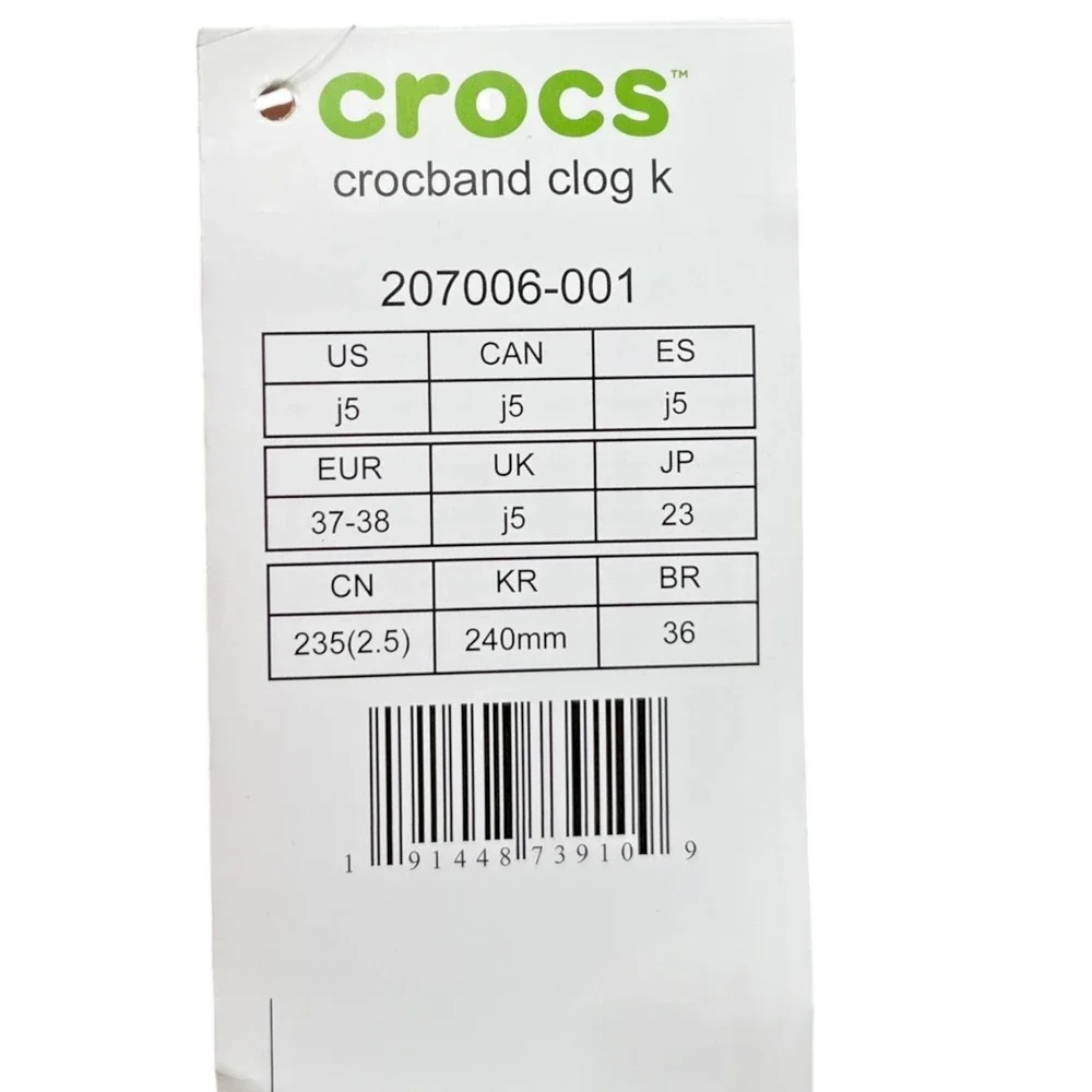 Crocs Crocband Big Boys Girls Slip-on Clog Size 5 J5 Black White Water Friendly